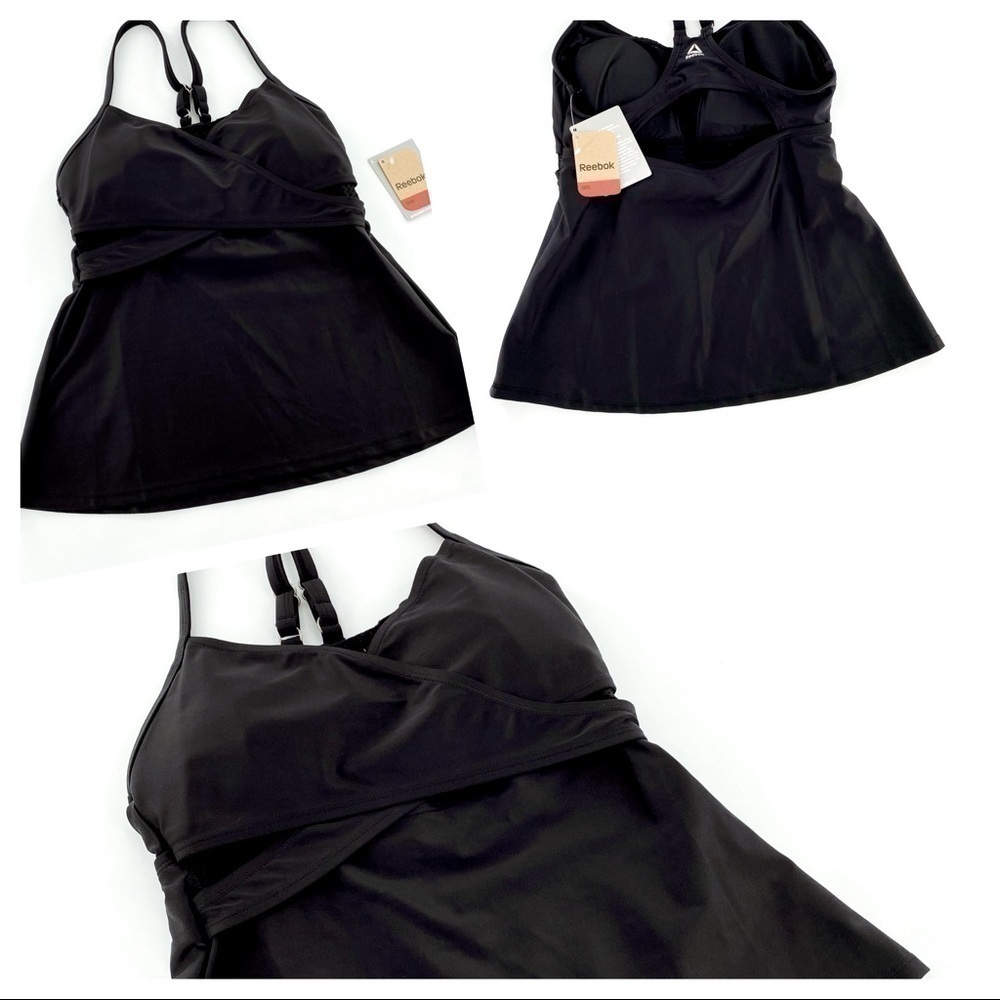 Reebok Tankini Swimsuit Top Black Cris Cross front